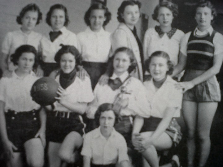 1938__Sitting__Nettye Joe Tidwell__First Row__Evelyn Marchant__Kate Carroll__Opal Medders__Mary Gardner__Second Row__Helen Murphy__Gladys Thrasher__Benelee McCool__Eleanor Thrasher__Nina Watts__Ruth Williams