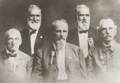 Row 2: Sam Abney, Zach Abney. Row 1: Lt. Phil Vance, Jacob D. Mayberry, unknown. Dedication of Confederate monument in Centreville.