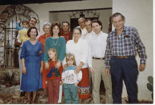 Front row L-R: Virginia Brown, Judith Brown, Nell Abney, Little Rasch, & Big Rasch. Back row L-R: Little Frank with baby Heather, French Brown, Big Frank, Zack Abney, John Brown. The little girls in front are Little Frank's step-children: Angela & Leslie. From reunion in Warrior, AL about 1987.