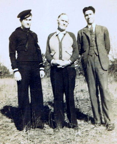 Harry Marchant descendants. L-R Sterlin Marchant, Frank Spurgon Marchamt amd Ray Marchant_Frank was Harry's son_Sterlin and Ray were his sons_Taken during World war II at Cedar Grove